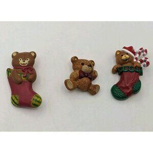 Vintage 3 Teddy Bear Brooch Lapel Pin Back Pin Christmas Stocking 2 Hallmark Sm